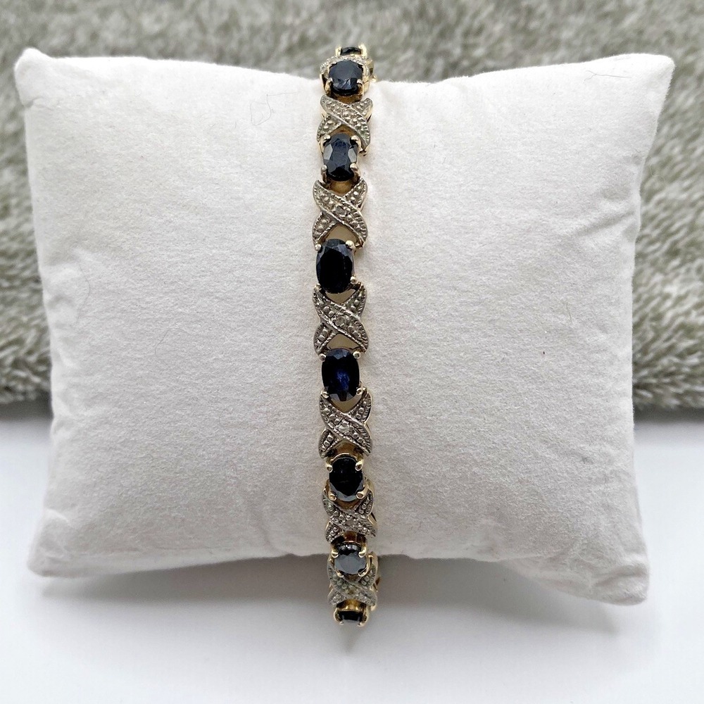 Vtg DBJ Dee Berkley Blue Stone XO Tennis Bracelet 7 1/4" Gold Over 925 Sterling - Picture 2 of 10